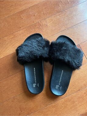 Atmosphere Black Faux-Fur Slide Slippers